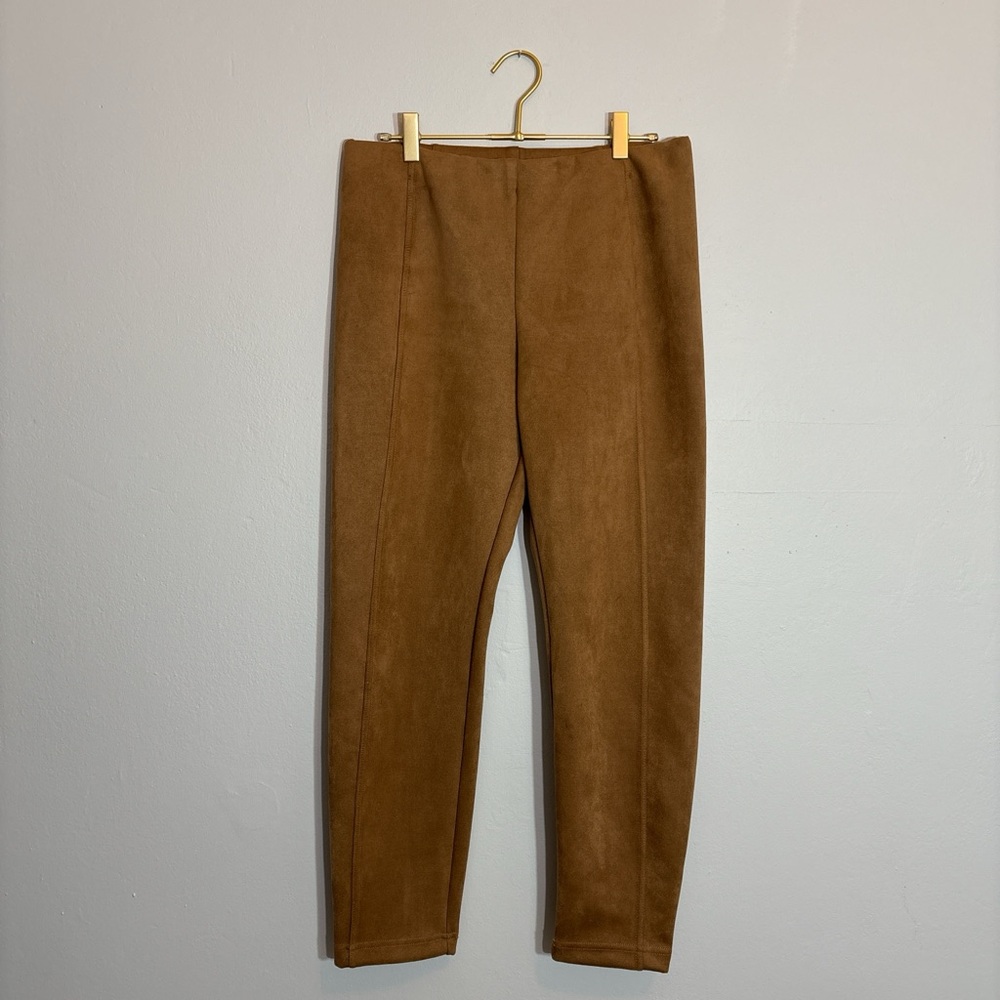 Tahari Brown Faux Leather Suede Pull on Pants